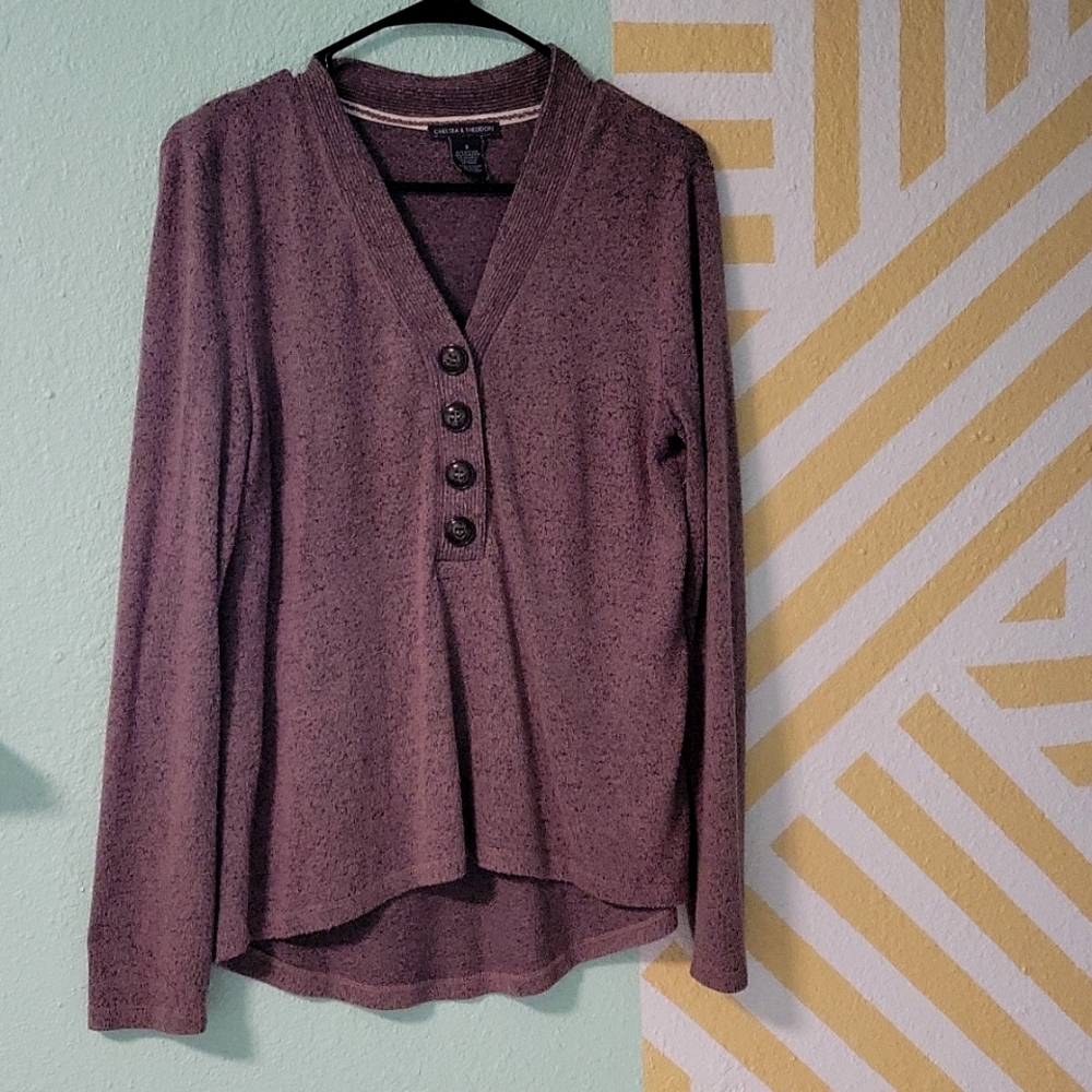 Mauve V-Neck Sweater w/ Buttons